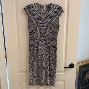White House Black Market Black and Blue Geometric Midi Dress